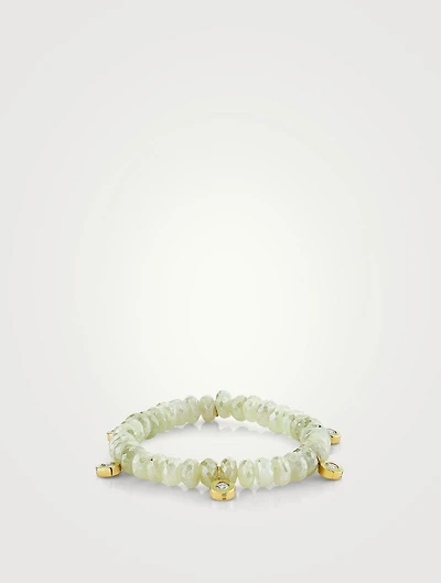 Mystic Prehnite Beaded Bracelet With 14K Gold Diamond Charms