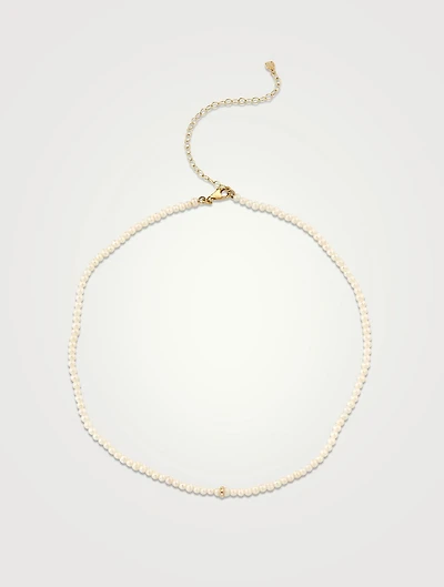 Pearl Choker Necklace With 14K Gold Round Bezel Rondelle With Diamonds