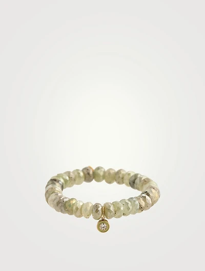 Prehnite Beaded Bracelet With 14K Gold Diamond Charm