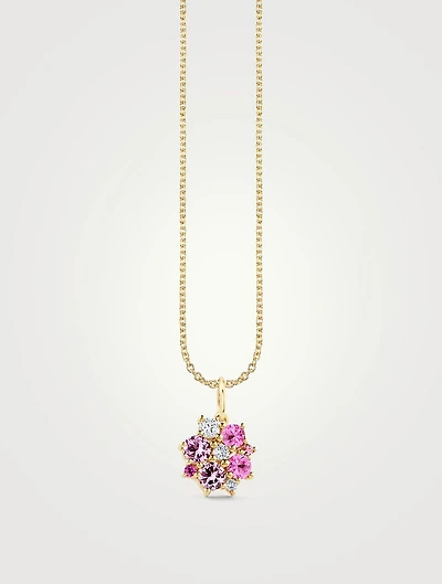 14K Gold Pink Sapphire And Diamond Cocktail Disc Necklace
