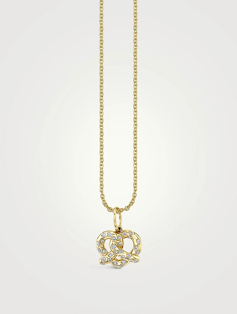 14K Gold Pretzel Necklace With Diamonds