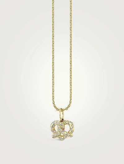14K Gold Pretzel Necklace With Diamonds