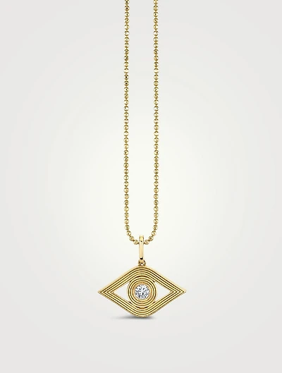 Extra Large 14K Gold Fluted Evil Eye Necklace With Diamond