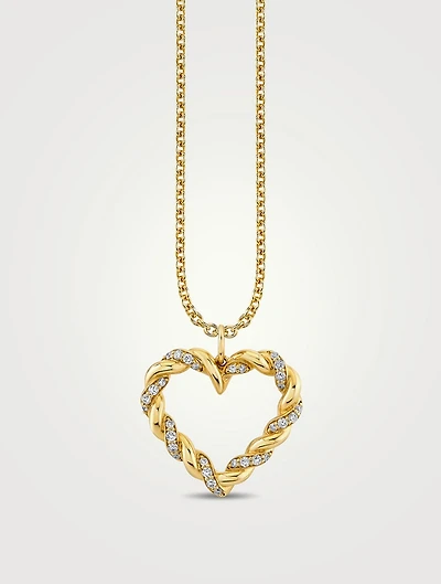 14K Gold Pavé Diamond Rope Heart Charm Necklace