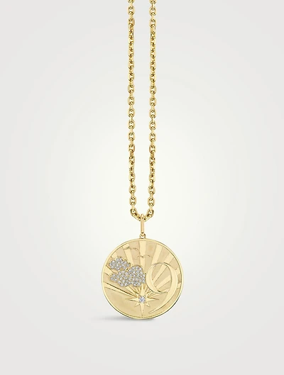 14K Gold Cloud 9 Coin Necklace With Diamonds