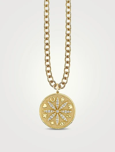 14K Gold Sand Dollar Coin Necklace With Diamonds