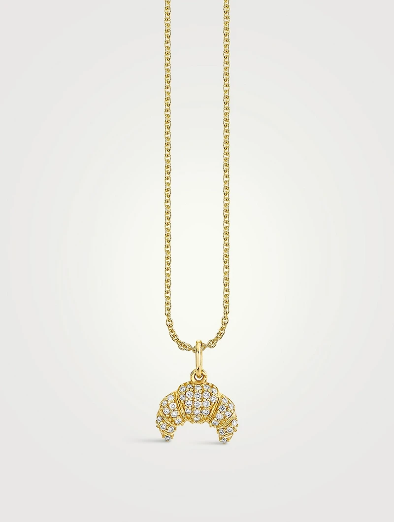 14K Gold Croissant Necklace With Diamonds