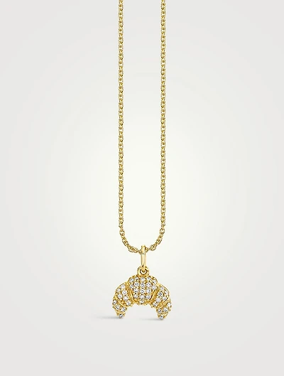 14K Gold Croissant Necklace With Diamonds