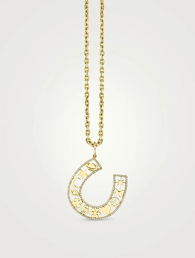 14K Gold Icon Horseshoe Necklace With Diamonds