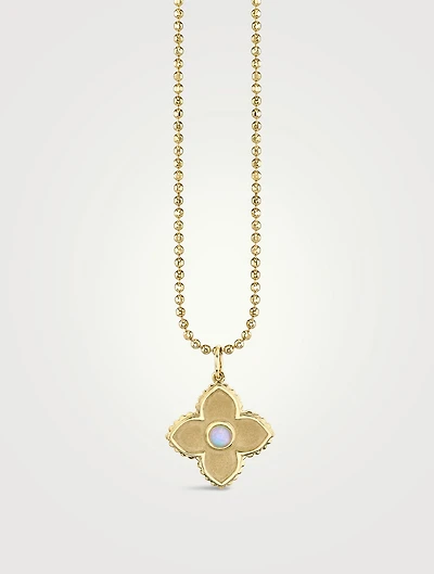 14K Gold Bezel Satin Moroccan Charm Necklace With Opal