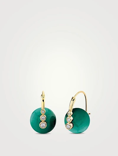 14K Gold Graduated Bezel Malachite Bead Earrings
