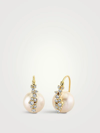 14K Gold Cocktail Bead Pearl Earrings With Diamonds
