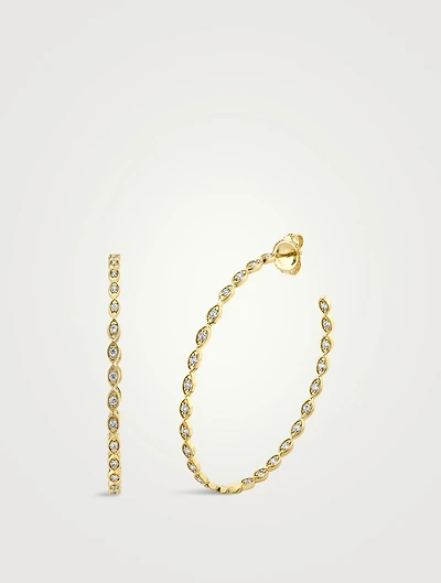 14K Gold Marquise Evil Eye Hoop Earrings With Diamonds