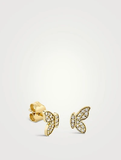 14K Gold Butterfly Mismatch Stud Earrings With Diamonds