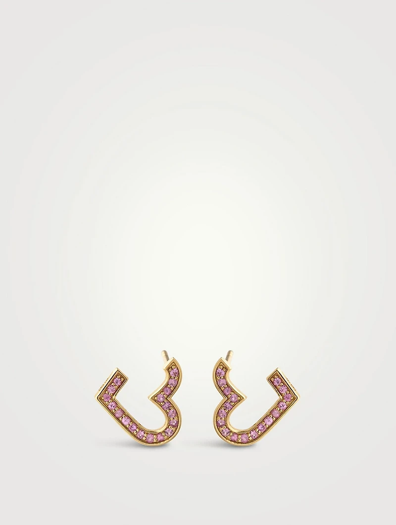 14K Gold Heart Wrap Hoop Earrings With Pavé Pink Sapphire