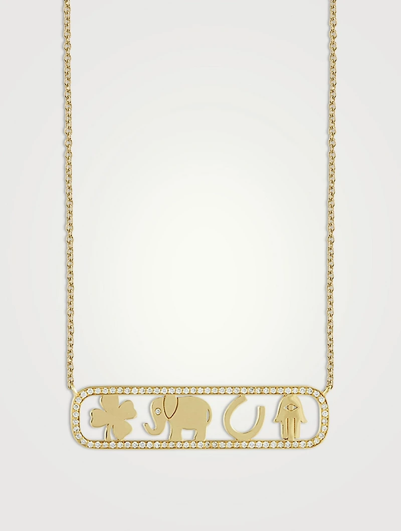 14K Gold Luck And Protection Open Icon Necklace With Diamonds