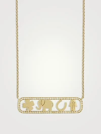 14K Gold Luck And Protection Open Icon Necklace With Diamonds