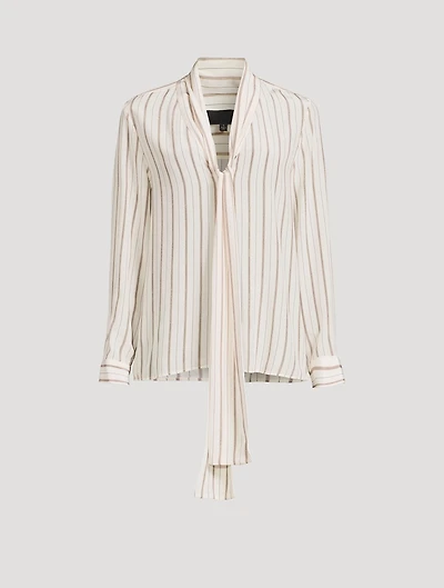 Angelique Tie-Neck Silk Blouse Stripe Print