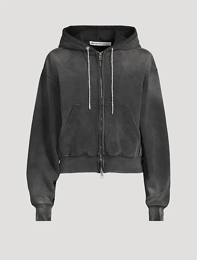 Zip-Front Hoodie With Crystal Drawstring