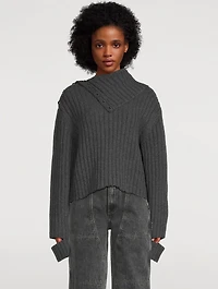 Distressed Rib-Knit Turtleneck