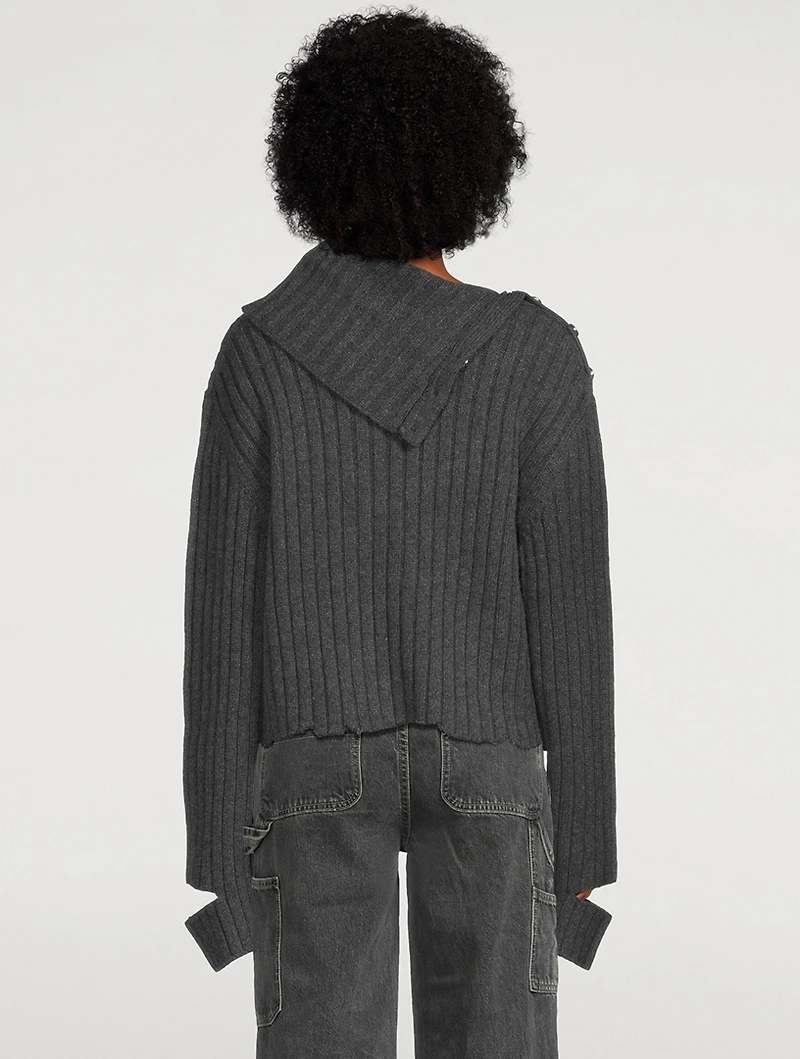 Distressed Rib-Knit Turtleneck
