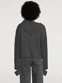 Distressed Rib-Knit Turtleneck