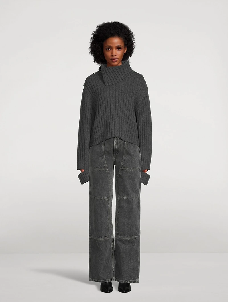 Distressed Rib-Knit Turtleneck