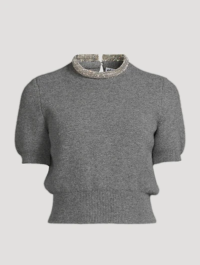 Crystal-Embellished Puff-Sleeve Sweater