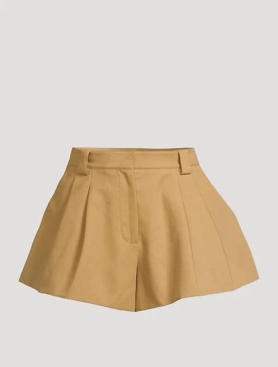 Pleated Cotton Shorts