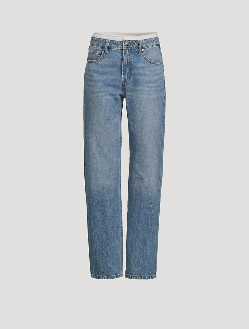 Layered Straight Jeans With Pointelle Underwear
