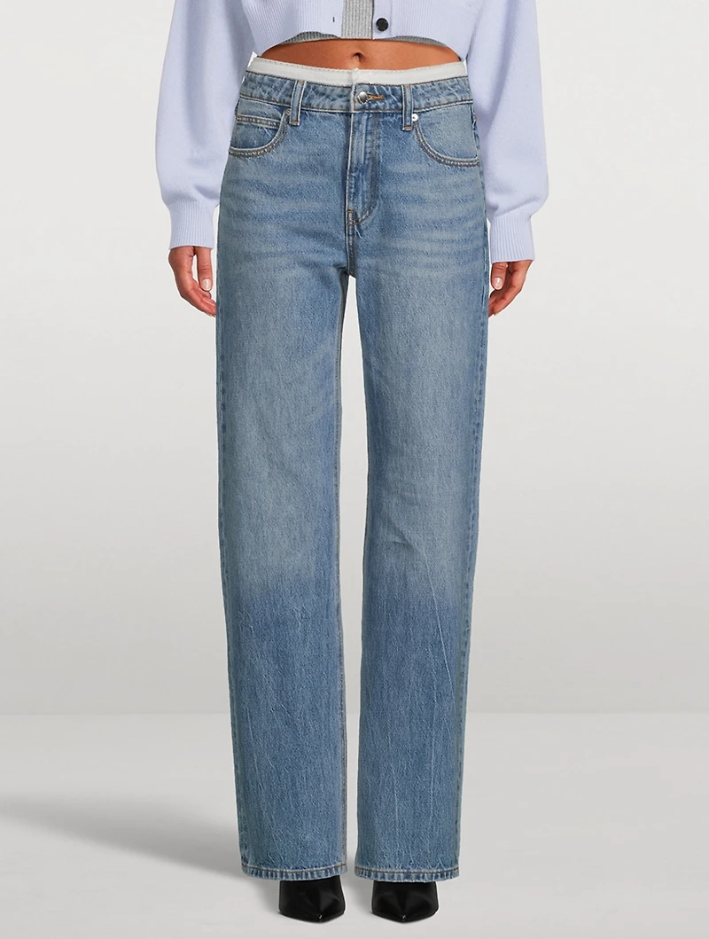 Layered Straight Jeans With Pointelle Underwear