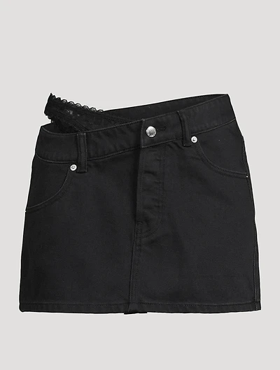 Layered Denim Mini Skirt With Lace Underwear