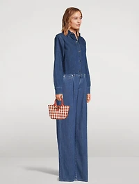 XS Le Roseau Canvas Top Handle Bag In Gingham Print