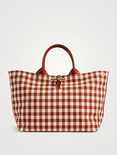 Large Le Roseau Top Handle Bag In Gingham Print