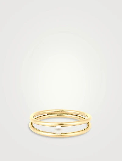 14K Gold Duo Band Pearl Ring