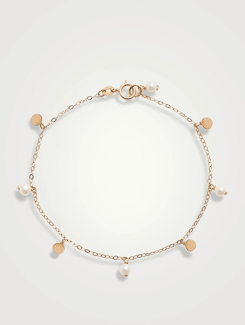 14K Gold Pearl Confetti Station Chain Bracelet