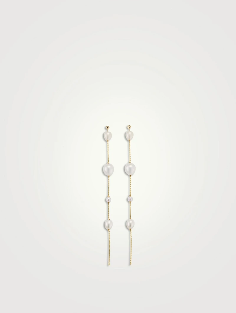 14K Gold Chain Mix Pearl Drop Earrings