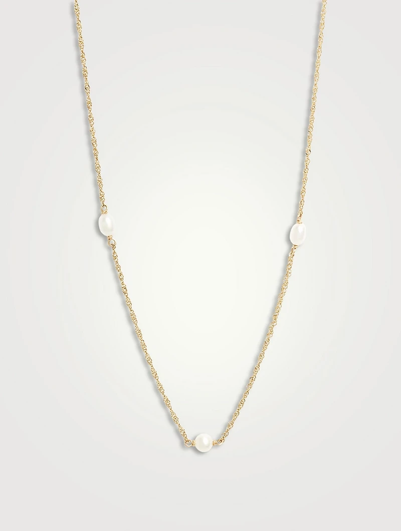 14K Gold Spaced Pearl Shimmer Chain Necklace