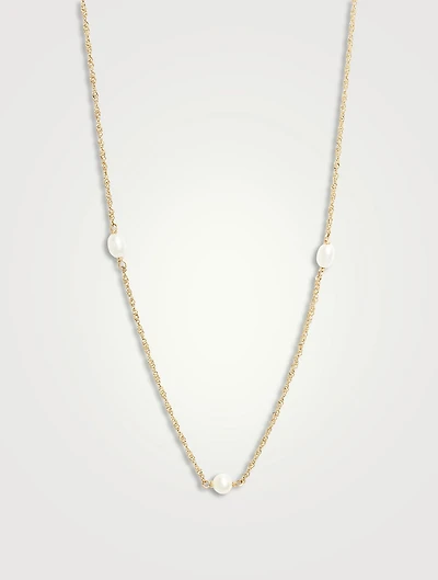 14K Gold Spaced Pearl Shimmer Chain Necklace