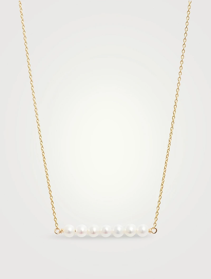 14K Gold Linear Pearl Pendant Necklace