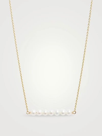 14K Gold Linear Pearl Pendant Necklace