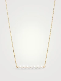 14K Gold Linear Pearl Pendant Necklace