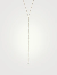 14K Gold Long Lariat Necklace With Pearls