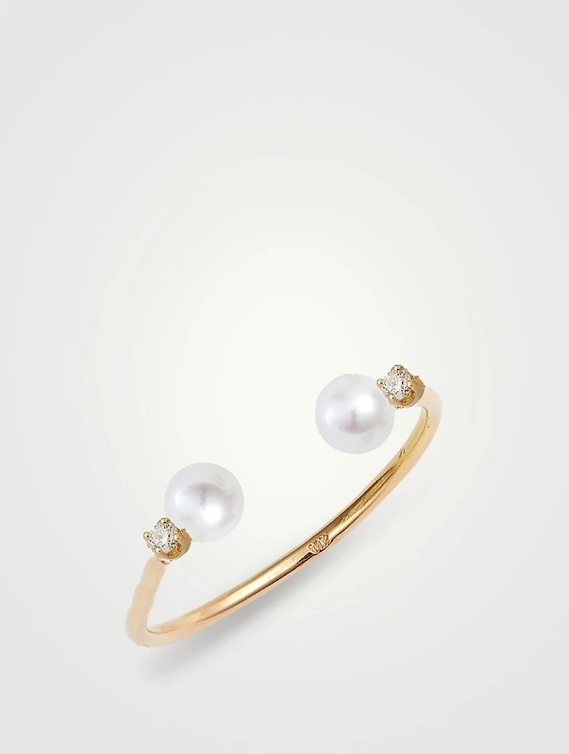 14K Gold Open Baby Pearl And Diamond Ring