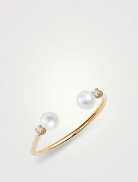 14K Gold Open Baby Pearl And Diamond Ring