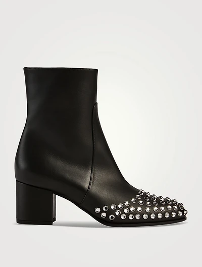 Embellished Leather Ankle Boots