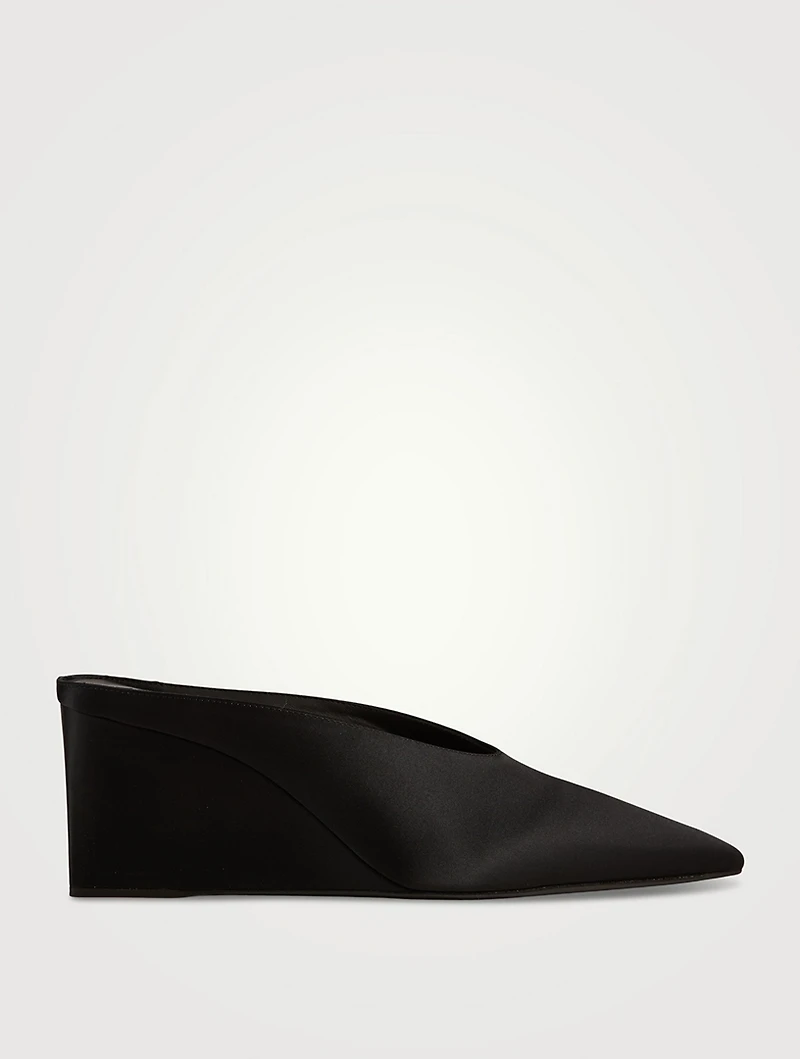 Cube Satin Wedge Mules