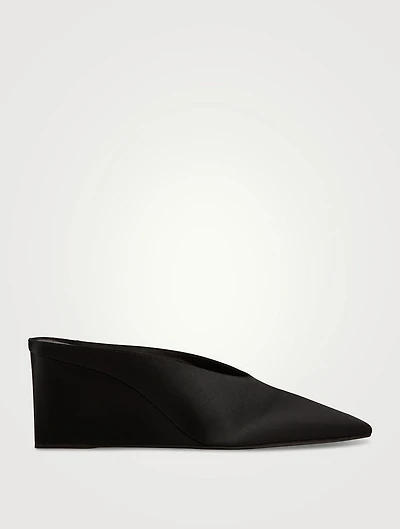 Cube Satin Wedge Mules