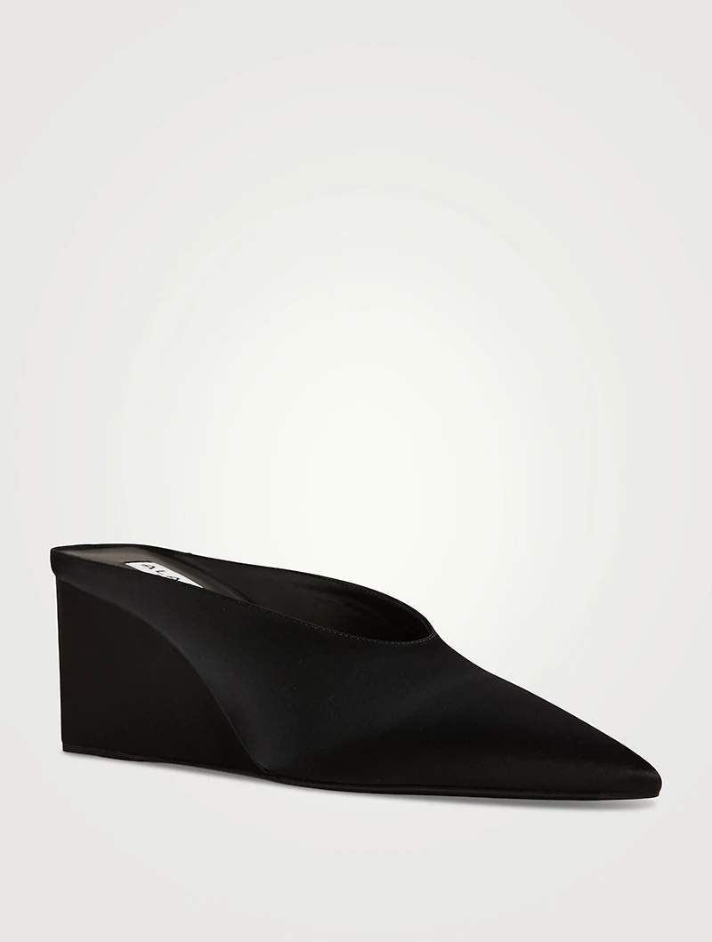Cube Satin Wedge Mules