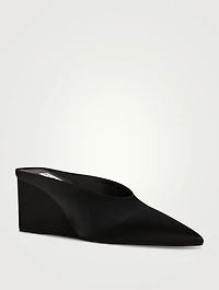 Cube Satin Wedge Mules